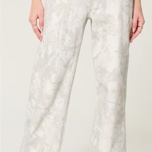 Hollister Cream Patterned Wide-Leg Pants